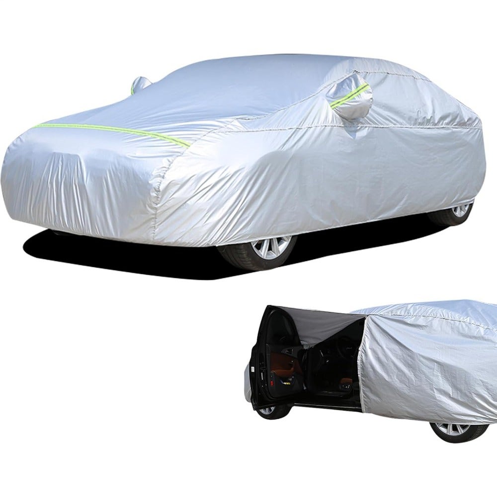 SUV car cover for outdoor/indoor use, polyester fabric, black, UV/sun/water/dust protection, scratch and pollutant resistant, includes storage bag