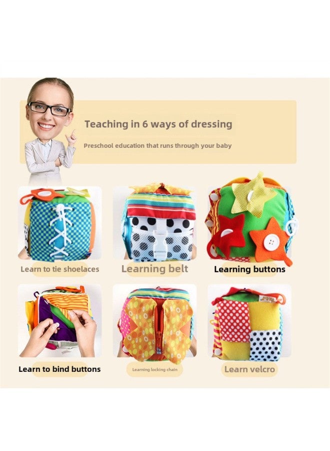 JJOVCE Bear Dressing Zipper Button Three-dimensional Cloth Book Baby Multi-functional Baby Educational Cloth Book Shoes-Color:Square Building Blocks-Specifications:Standard  - Image 1