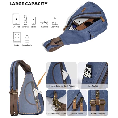 KL928 Canvas Sling Bag - Small Crossbody Backpack Shoulder Casual Daypack Rucksack for Men Women(Large Version) - Image 4
