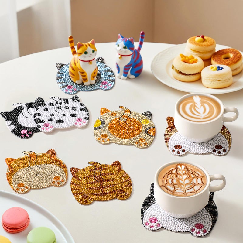Snuvid Diamond Art Painting Coasters Kits, 8Pcs Cat Butt Coaster with Holder for Adults, Non-Slip DIY Dot Paint Craft Kits, Funny Cat Lover Gifts for Women - Image 5
