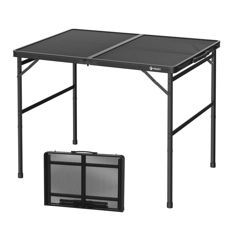VILLEY Grill Table 3ft Folding Camping Table with Aluminum Adjustable Legs Portable Lightweight Camp Table for Beach Picnics and Outdoor Cooking