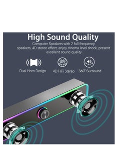 Generic Computer Speakers for PC Desktop Monitor, Bluetooth 5.3, USB Powered Computer Soundbar with LED RGB Light, Knob Volume Control, 3.5mm Aux Input, HiFi Stereo Gaming Speakers for Desktop  - Image 2
