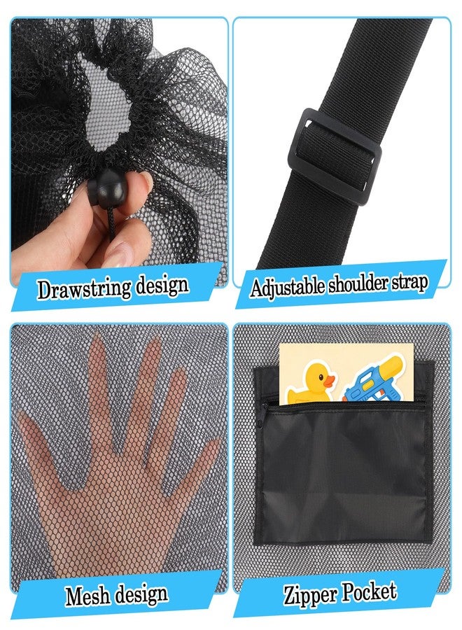 Klmnop Large Mesh Beach Storage Bag, 24x36 Inch Drawstring Bag with Zipper Pocket and Adjustable Shoulder Strap, Sand & Pool Organizer for Shells and Balls(Black) - Image 3