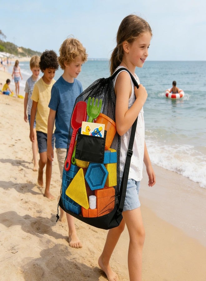 Klmnop Large Mesh Beach Storage Bag, 24x36 Inch Drawstring Bag with Zipper Pocket and Adjustable Shoulder Strap, Sand & Pool Organizer for Shells and Balls(Black) - Image 5