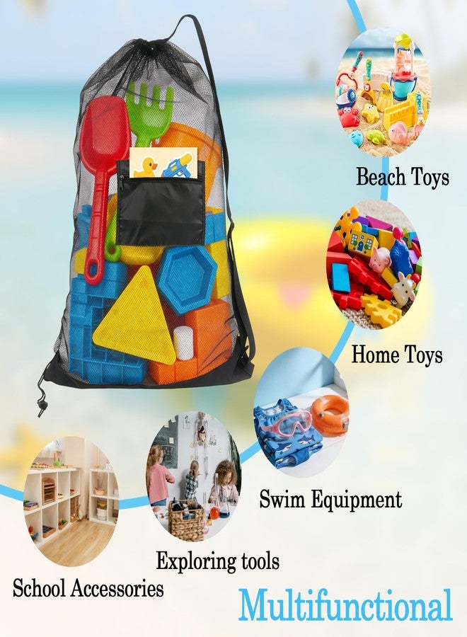 Klmnop Large Mesh Beach Storage Bag, 24x36 Inch Drawstring Bag with Zipper Pocket and Adjustable Shoulder Strap, Sand & Pool Organizer for Shells and Balls(Black) - Image 4