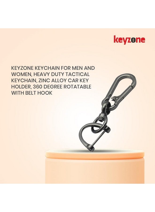 keyzone Keychain For Men And Women, Heavy Duty Tactical Keychain, Zinc Alloy Car Key Holder, 360 Degree Rotatable With Belt Hook (Pack Of 2), Black - Image 2