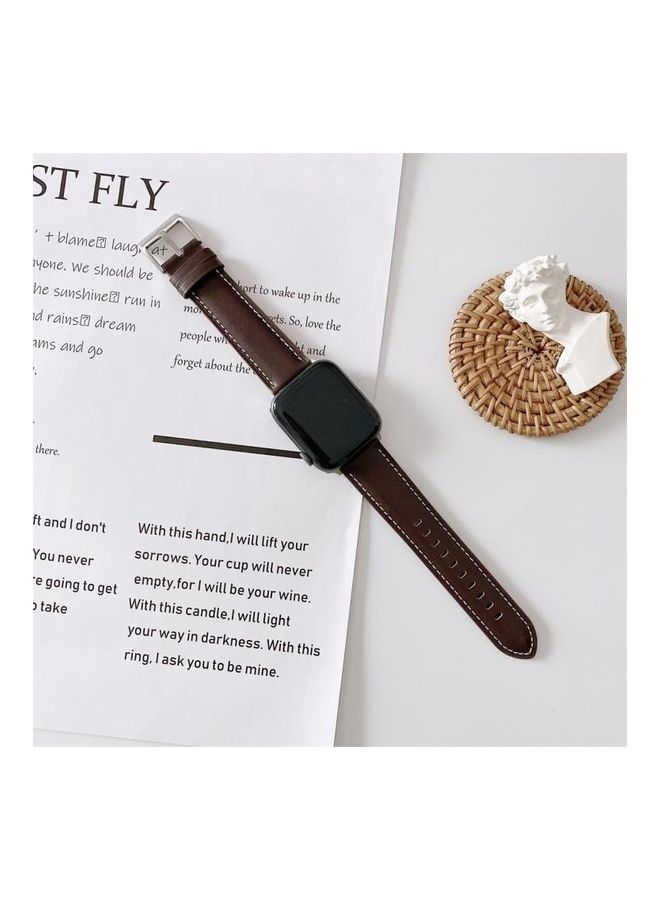 NIBEMINENT V Tail Style Stitching Leather Strap For Apple Watch Series 7/6/SE/5/4/3/2/1 38/40/41mm Coffee  - Image 1