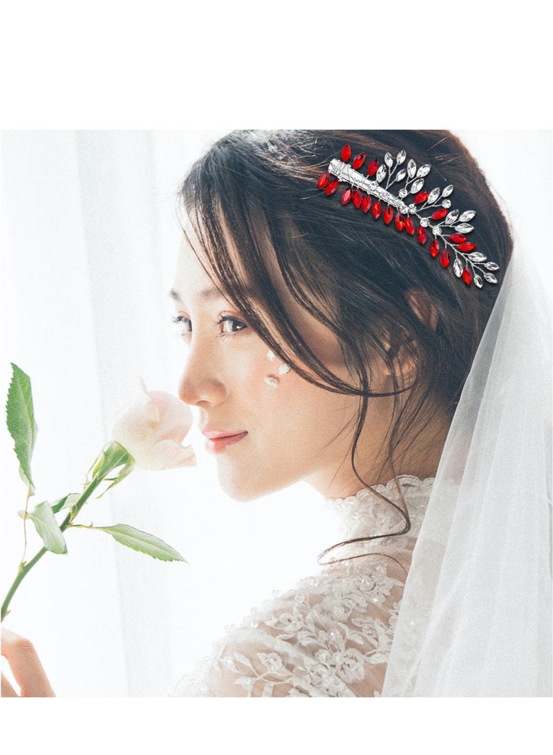 KASTWAVE 2 Pack Bridal Crystal Hair Clips, Rhinestone Leaf Hair Pins, Red Wedding Accessories, Suitable for Women Girls Party Prom - Image 5