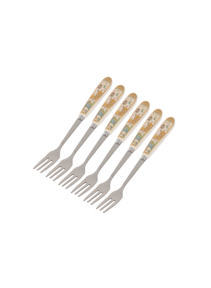 Liying 6Pcs Ramadan Designed Fork (S) , Gold plasted design Plating Stainless Steel 15.5x1.5x15.5cm Spoons for Cake Spoon, Dessert Spoons, Easy To Clean, Dishwasher Safe  - Image 1