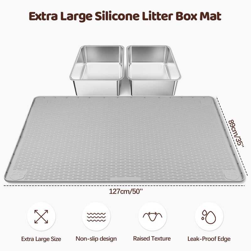 Bartuke Cat Litter Mat, XXL Extra Large 50" x 35" Silicone Mat Litter Trapping Mat for Scatter Control, Soft on Kitty Paws, Easy to Clean (Grey) - Image 2