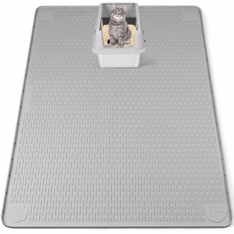 Bartuke Cat Litter Mat, XXL Extra Large 50" x 35" Silicone Mat Litter Trapping Mat for Scatter Control, Soft on Kitty Paws, Easy to Clean (Grey) - Image 1