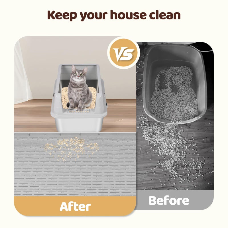 Bartuke Cat Litter Mat, XXL Extra Large 50" x 35" Silicone Mat Litter Trapping Mat for Scatter Control, Soft on Kitty Paws, Easy to Clean (Grey) - Image 4