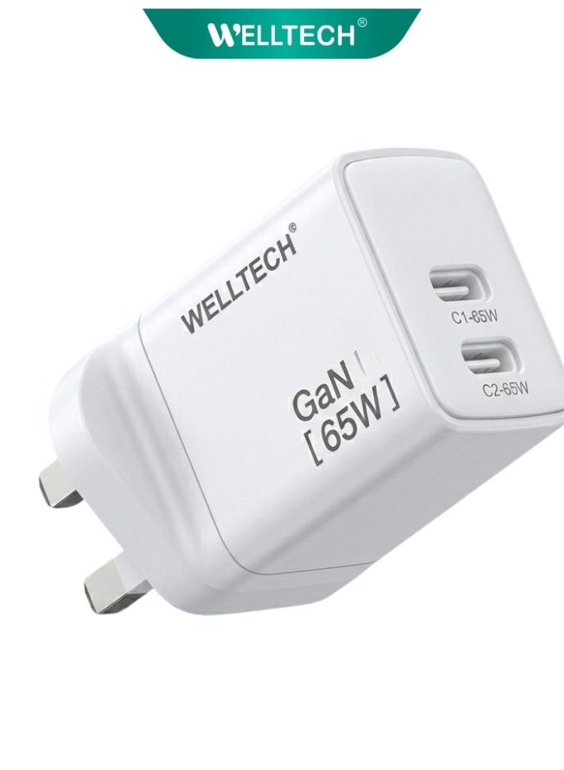 WELLTECH 65W GaN Fast Charger USB-C PD Type-C Wall Adapter Compact Travel Charger for iPhone 15 Samsung MacBook Laptop – Welltech - Image 1
