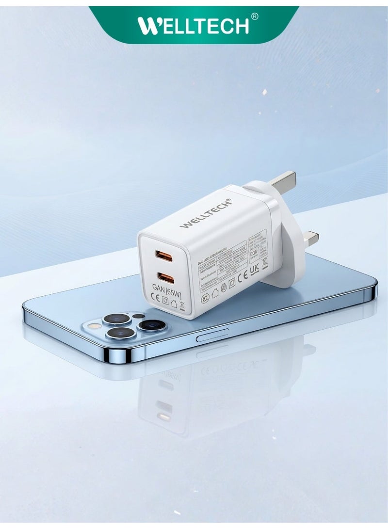 WELLTECH 65W GaN Fast Charger USB-C PD Type-C Wall Adapter Compact Travel Charger for iPhone 15 Samsung MacBook Laptop – Welltech - Image 3