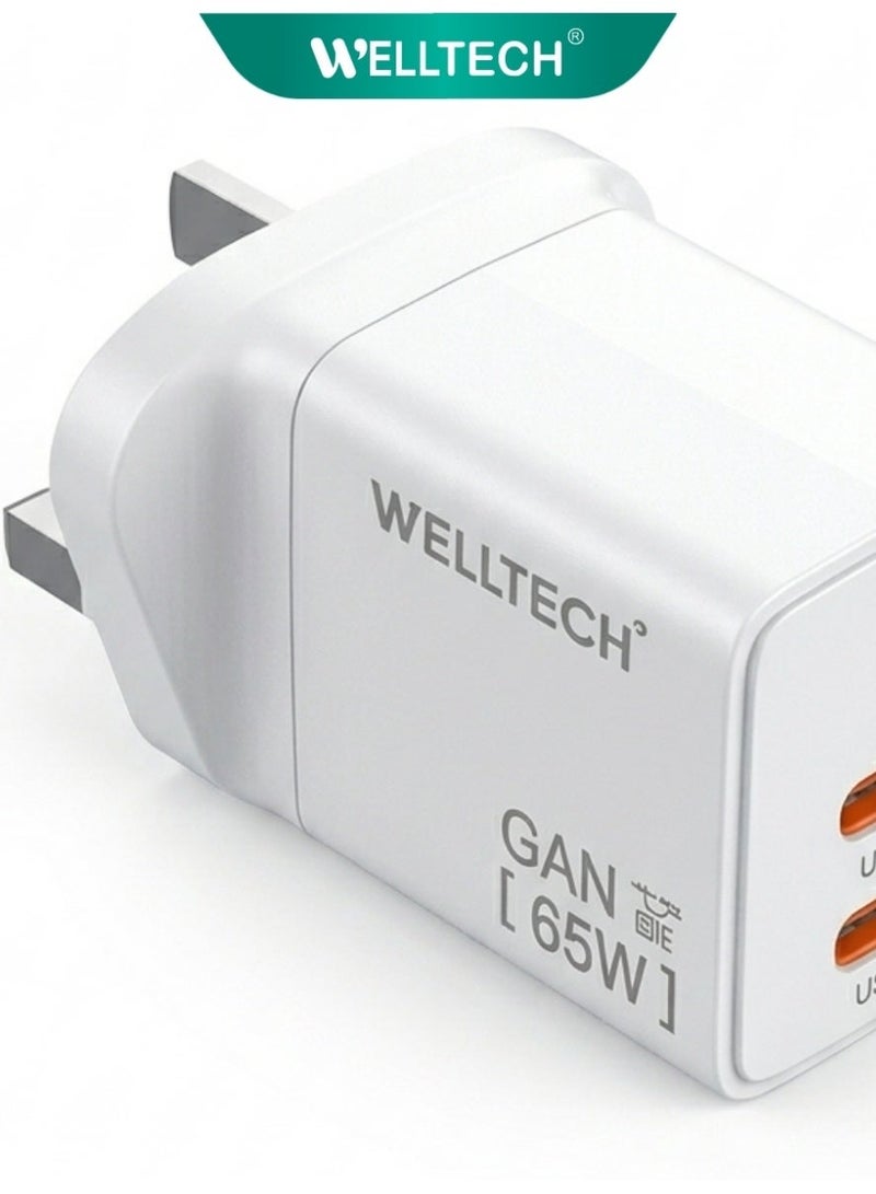 WELLTECH 65W GaN Fast Charger USB-C PD Type-C Wall Adapter Compact Travel Charger for iPhone 15 Samsung MacBook Laptop – Welltech - Image 2
