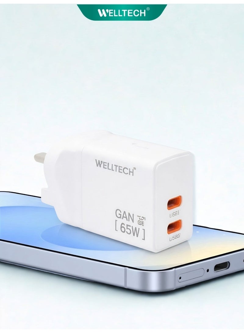 WELLTECH 65W GaN Fast Charger USB-C PD Type-C Wall Adapter Compact Travel Charger for iPhone 15 Samsung MacBook Laptop – Welltech - Image 4