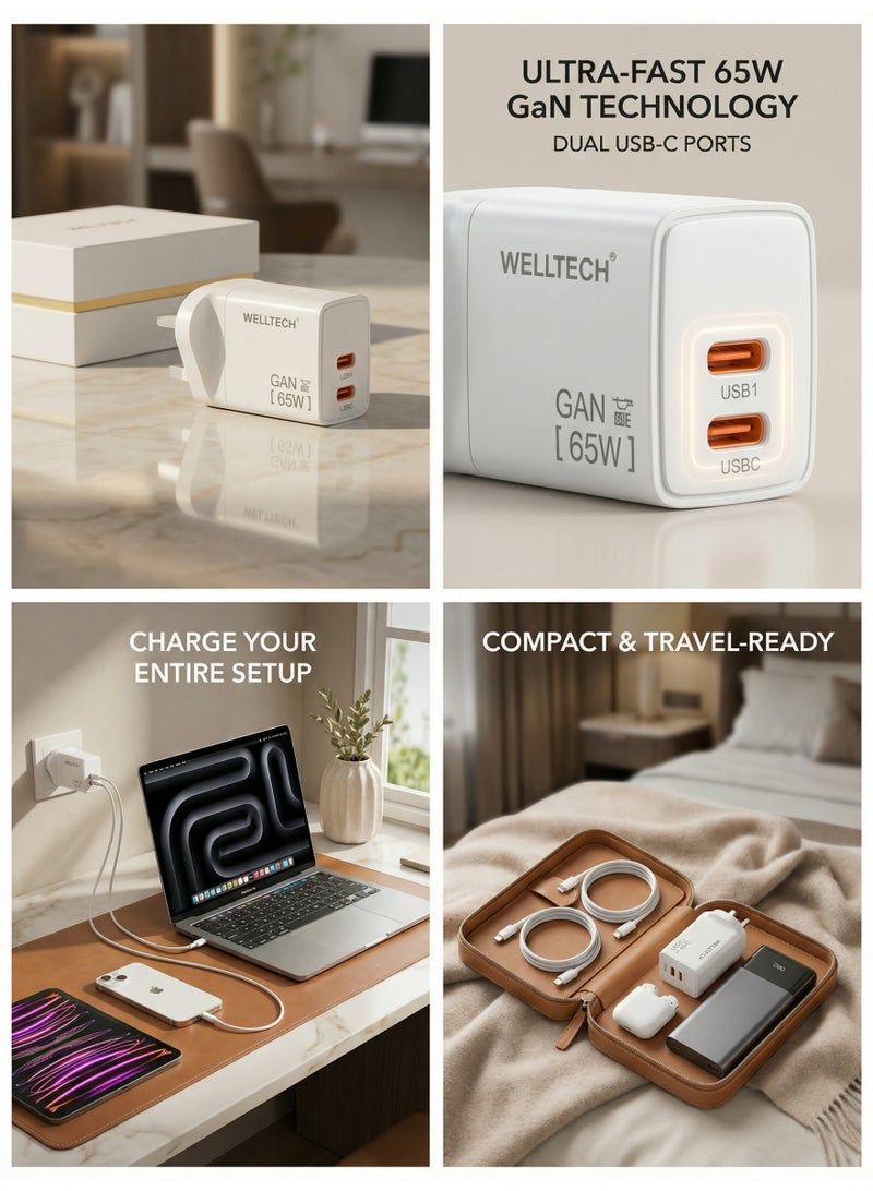 WELLTECH 65W GaN Fast Charger USB-C PD Type-C Wall Adapter Compact Travel Charger for iPhone 15 Samsung MacBook Laptop – Welltech - Image 5