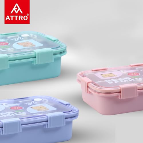 Attro Bento 3 Deluxe Lunch Box with Inner Stainless Steel & Secure Lock Cute Eye Catchy Design Food Grade, Leakproof, Vacuum Seal Design Use for School Kids & Outdoor- 750ml Blue - Image 3