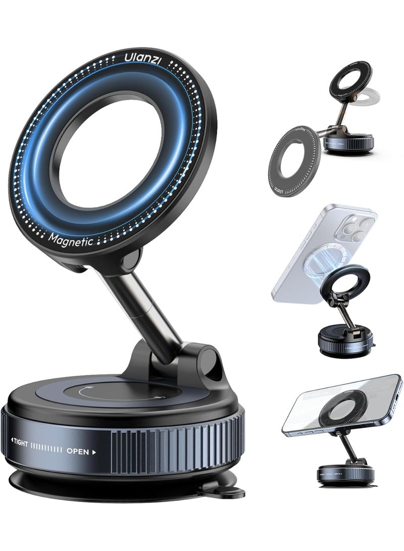 ULANZI SK-25 Car Phone Holder for Magsafe, Vacuum Suction Cup Magnetic Phone Mount, 360° Adjustable Phone MagMount for Car/Ceramic Tile/Gym/Mirror, Load up to 1kg, Magnetic Force ≥14N（Black） - Image 1