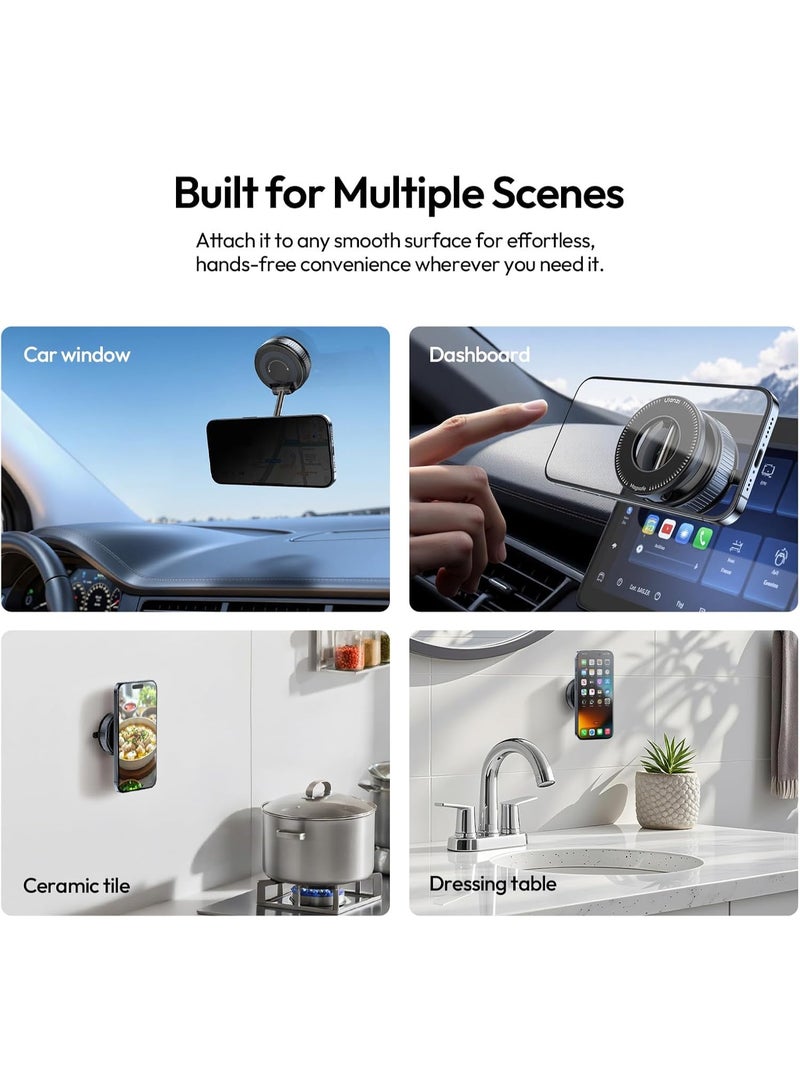 ULANZI SK-25 Car Phone Holder for Magsafe, Vacuum Suction Cup Magnetic Phone Mount, 360° Adjustable Phone MagMount for Car/Ceramic Tile/Gym/Mirror, Load up to 1kg, Magnetic Force ≥14N（Black） - Image 4