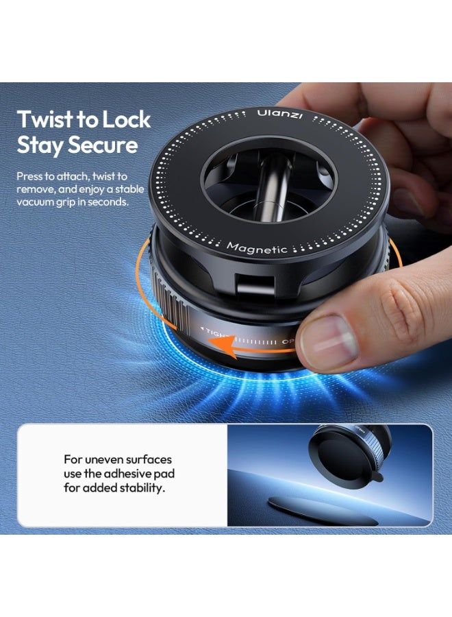 ULANZI SK-25 Car Phone Holder for Magsafe, Vacuum Suction Cup Magnetic Phone Mount, 360° Adjustable Phone MagMount for Car/Ceramic Tile/Gym/Mirror, Load up to 1kg, Magnetic Force ≥14N（Black） - Image 5
