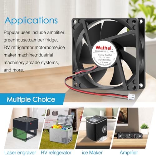 Wathai IP67 Waterproof 80mm x 25mm 12V Cooling DC Fan for RV Fridge Exhaust Ventilation Dual Ball High Speed DIY Cooler 12 v Fans 2 Pack - Image 4