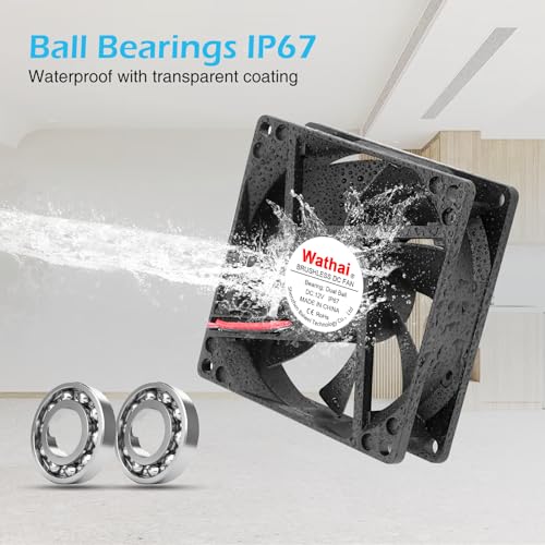 Wathai IP67 Waterproof 80mm x 25mm 12V Cooling DC Fan for RV Fridge Exhaust Ventilation Dual Ball High Speed DIY Cooler 12 v Fans 2 Pack - Image 3