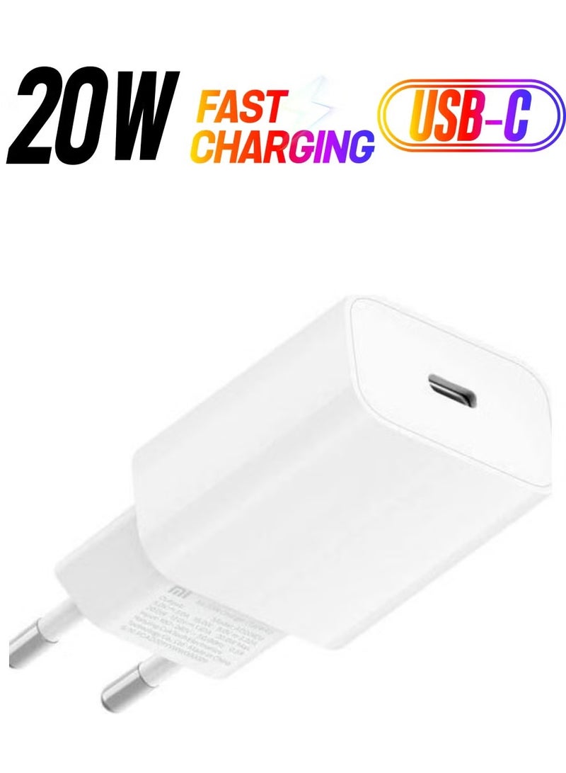 JAJEEK شاحن مي 20 واط نوع-C الاتحاد الأوروبي – محول شحن سريع، أبيض – شاحن USB-C مدمج وفعال للهواتف والأجهزة اللوحية والمزيد – توصيل طاقة سريع، قابس الاتحاد الأوروبي - Image 1