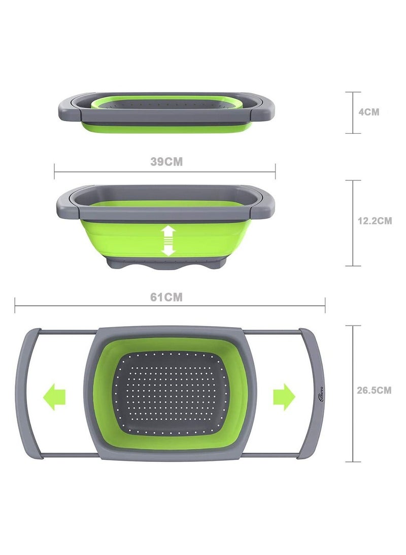 Deo King Foldable Telescopic Draining Fruit and Vegetable Basket Green/Grey - Image 2