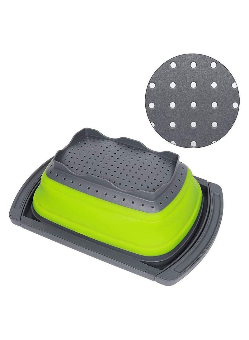 Deo King Foldable Telescopic Draining Fruit and Vegetable Basket Green/Grey - Image 3