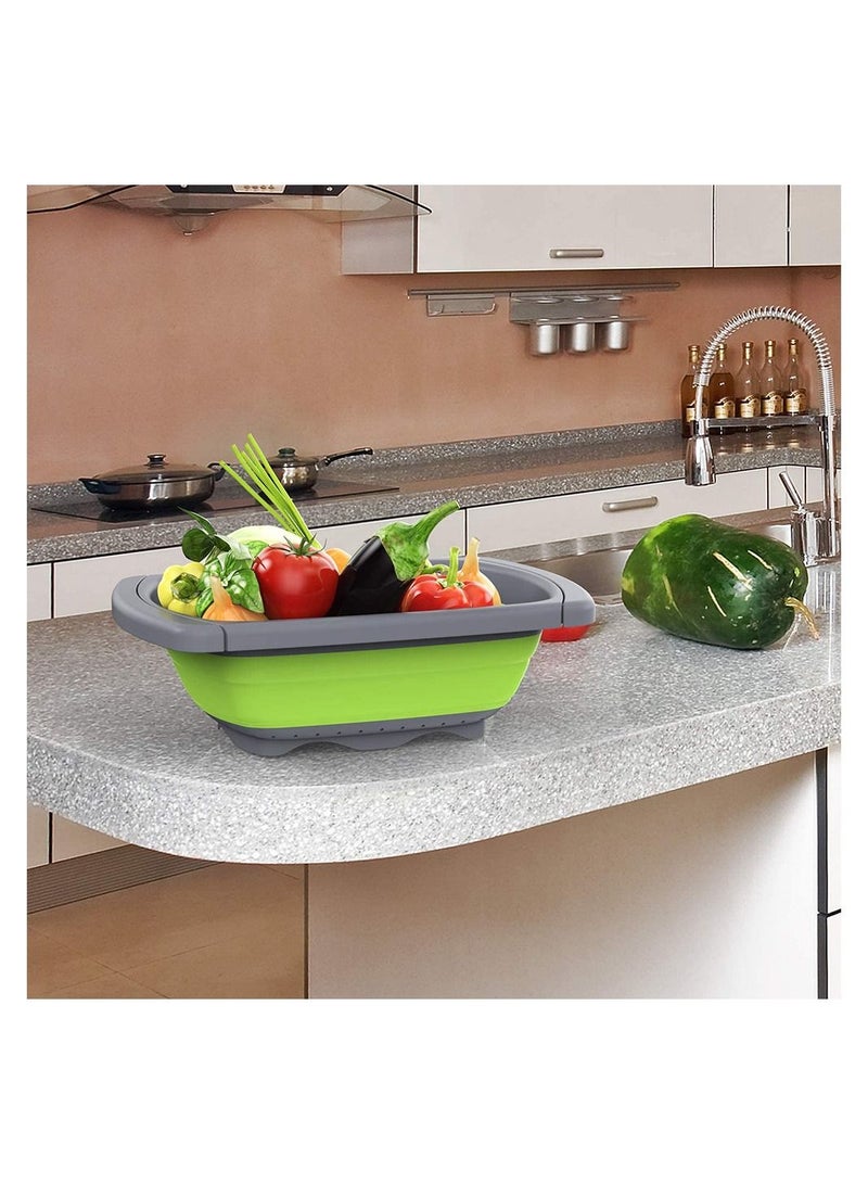 Deo King Foldable Telescopic Draining Fruit and Vegetable Basket Green/Grey - Image 5