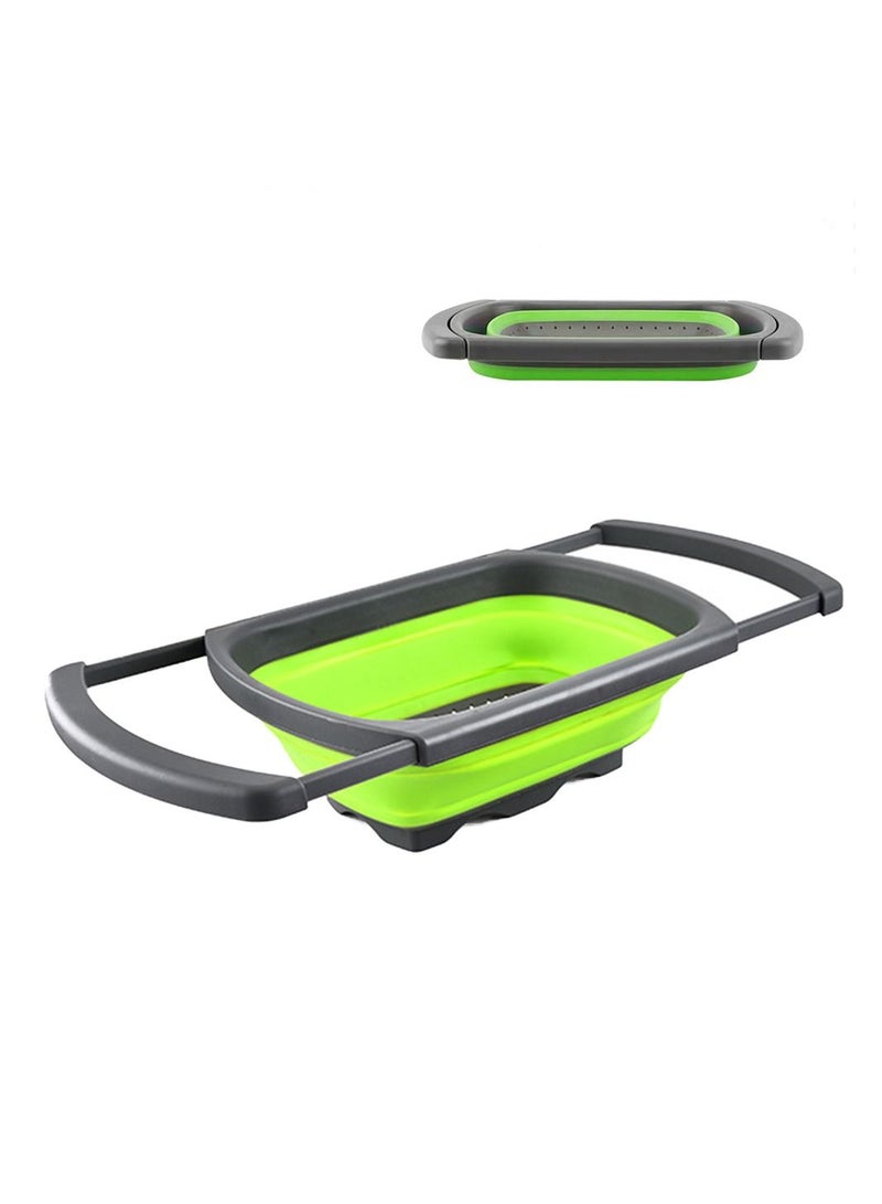 Deo King Foldable Telescopic Draining Fruit and Vegetable Basket Green/Grey - Image 1