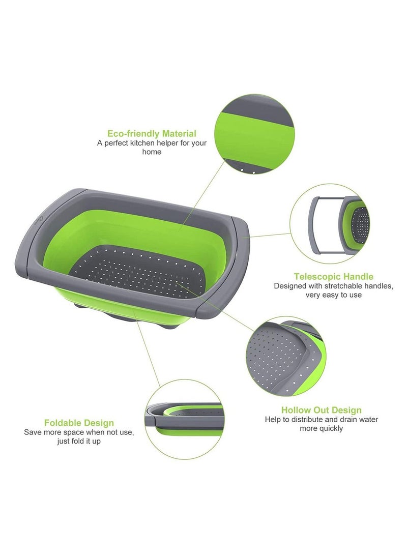 Deo King Foldable Telescopic Draining Fruit and Vegetable Basket Green/Grey - Image 4