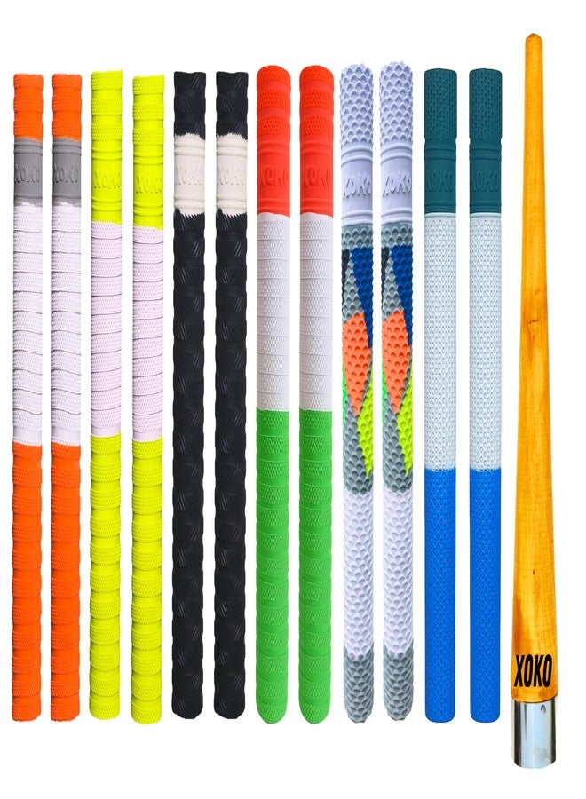 XOKO Cricket Bat Cone Grips Set, Multicolor Pattern, Stainless Steel Clamp, Professional Sports Equipment, 12 Grips and 1 Wooden cone - Image 1