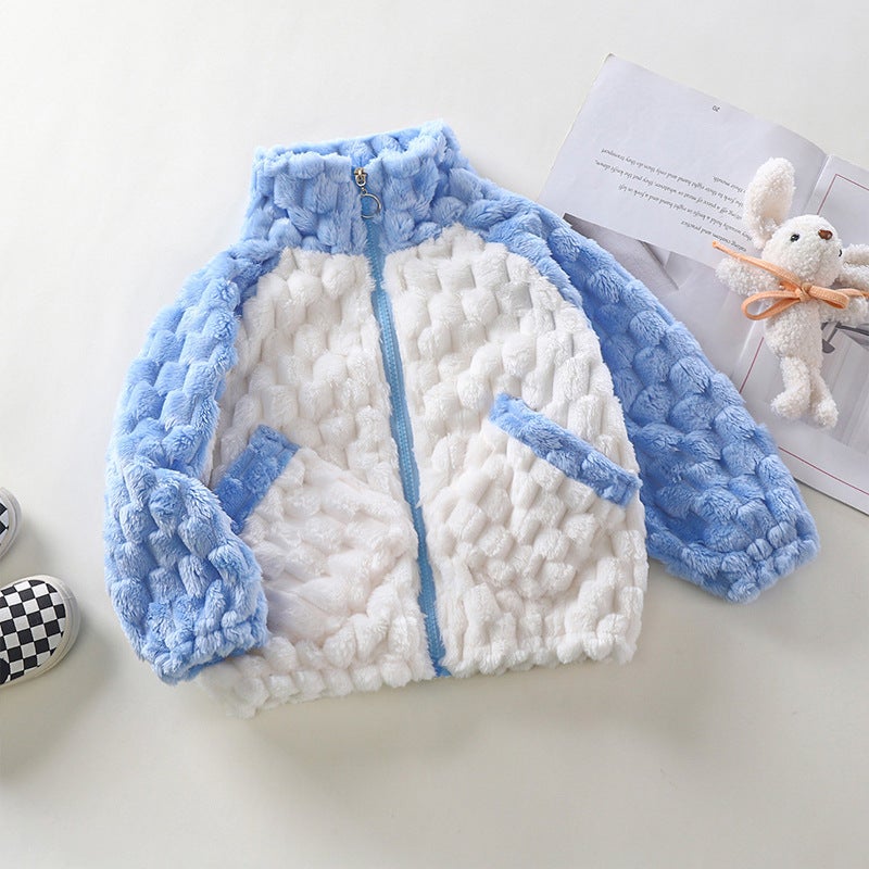 New Children'S Tortoise Fluffy Sweater Jacket Boys And Girls Baby Korean Warm Collar Zipper Cardigan - Image 1
