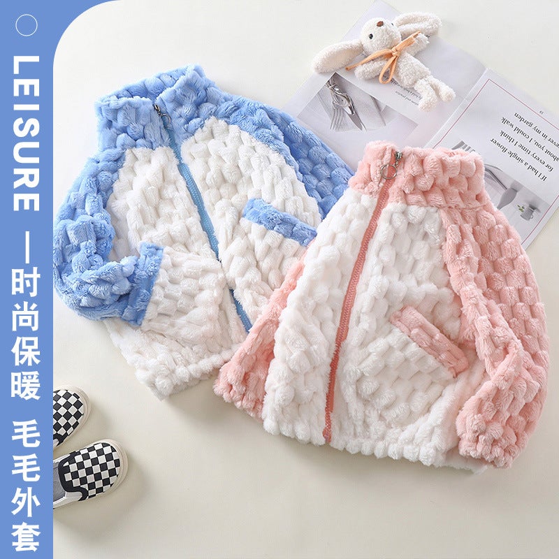 New Children'S Tortoise Fluffy Sweater Jacket Boys And Girls Baby Korean Warm Collar Zipper Cardigan - Image 2