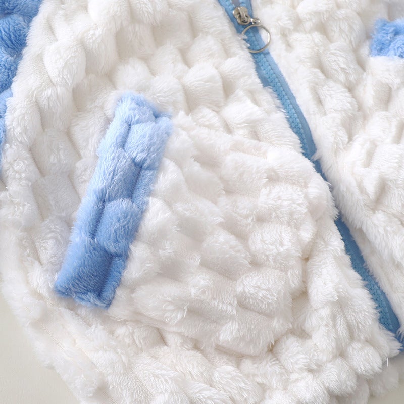 New Children'S Tortoise Fluffy Sweater Jacket Boys And Girls Baby Korean Warm Collar Zipper Cardigan - Image 5