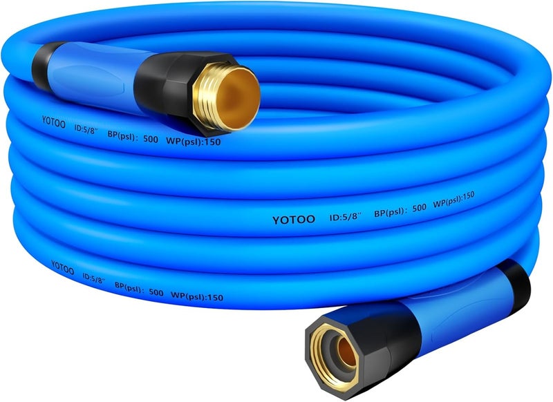 yotoo Heavy Duty Hybrid Garden Water Hose 5/8-Inch by 25-Feet 150 PSI Kink Resistant, Flexible with Swivel Grip Handle and 3/4" GHT Solid Brass Fittings, Blue - Image 1