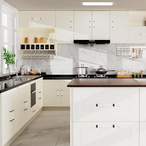 CEYMIO 6 Pack Cabinet Handles and Pulls for Cabinets and Drawers Kitchen Bathroom Bedroom Black Matte Pull Door Handle Distance Glass Crystal Knobs 160 mm - Image 3