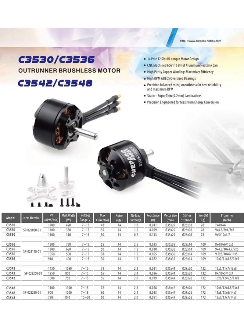 محرك C3530 1400KV بدون فرشات من النوع الخارجي لطائرات التحكم عن بعد ذات الجناح الثابت - Image 2
