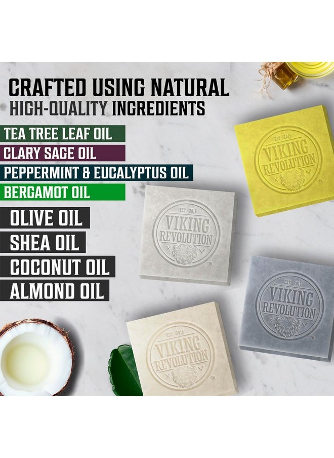 Viking Revolution Viking Revolution Natural Soap for Men - Mens Soap Bar with Essential Oils Cold Pressed Bar Soap for Men - Nourishing Soap with Tea Tree, Clary Sage, Peppermint Eucalyptus, Bergamot (4 Pack)  - Image 2