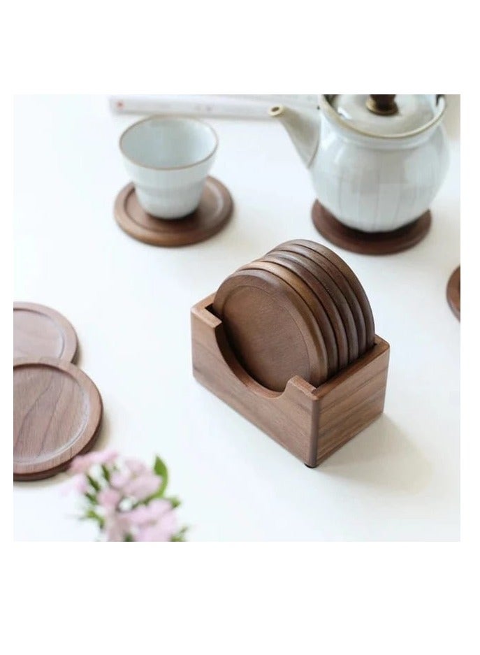 Liying Natural Wooden Coasters Set for Drinking Glasses, Tabletop Protection for Any Table Type, Set of 6 (Brown)  - Image 4