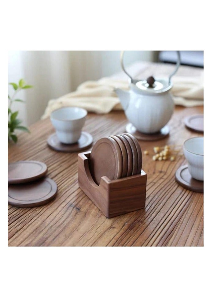 Liying Natural Wooden Coasters Set for Drinking Glasses, Tabletop Protection for Any Table Type, Set of 6 (Brown)  - Image 5
