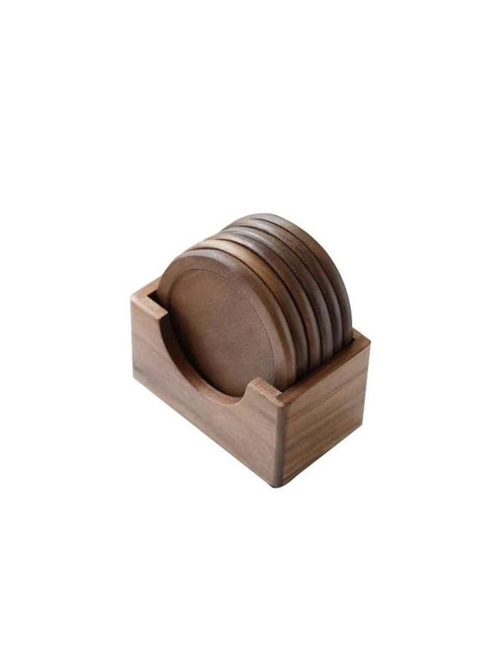 Liying Natural Wooden Coasters Set for Drinking Glasses, Tabletop Protection for Any Table Type, Set of 6 (Brown)  - Image 1