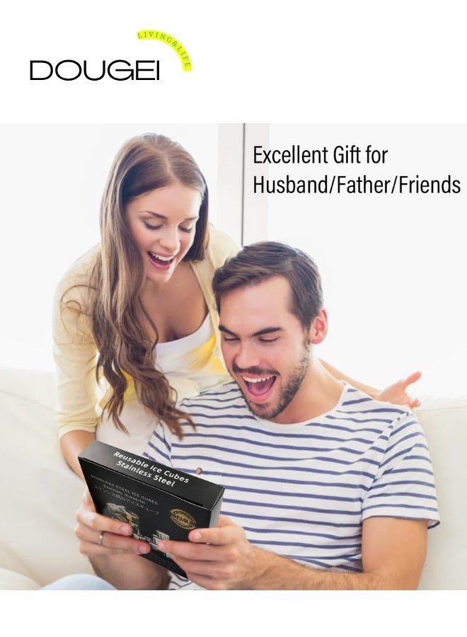 دوغي 12 قطعة مكعبات ثلج قابلة لإعادة الاستخدام مكعبات ثلج معدنية من الفولاذ المقاوم للصدأ مع مقطع للمشروبات المشروبات عصير الصودا - Image 3