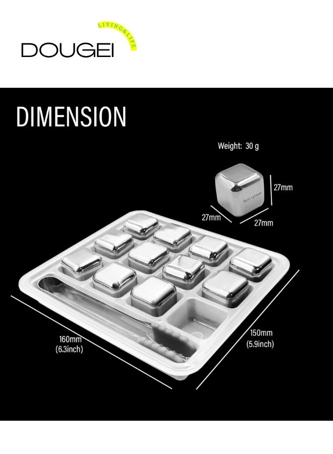 دوغي 12 قطعة مكعبات ثلج قابلة لإعادة الاستخدام مكعبات ثلج معدنية من الفولاذ المقاوم للصدأ مع مقطع للمشروبات المشروبات عصير الصودا - Image 1