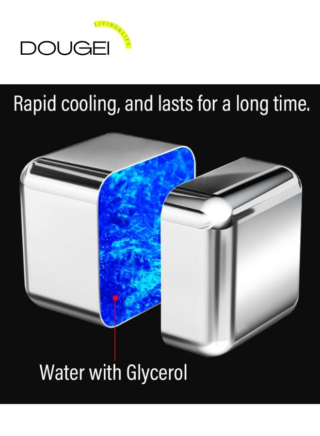 دوغي 12 قطعة مكعبات ثلج قابلة لإعادة الاستخدام مكعبات ثلج معدنية من الفولاذ المقاوم للصدأ مع مقطع للمشروبات المشروبات عصير الصودا - Image 5