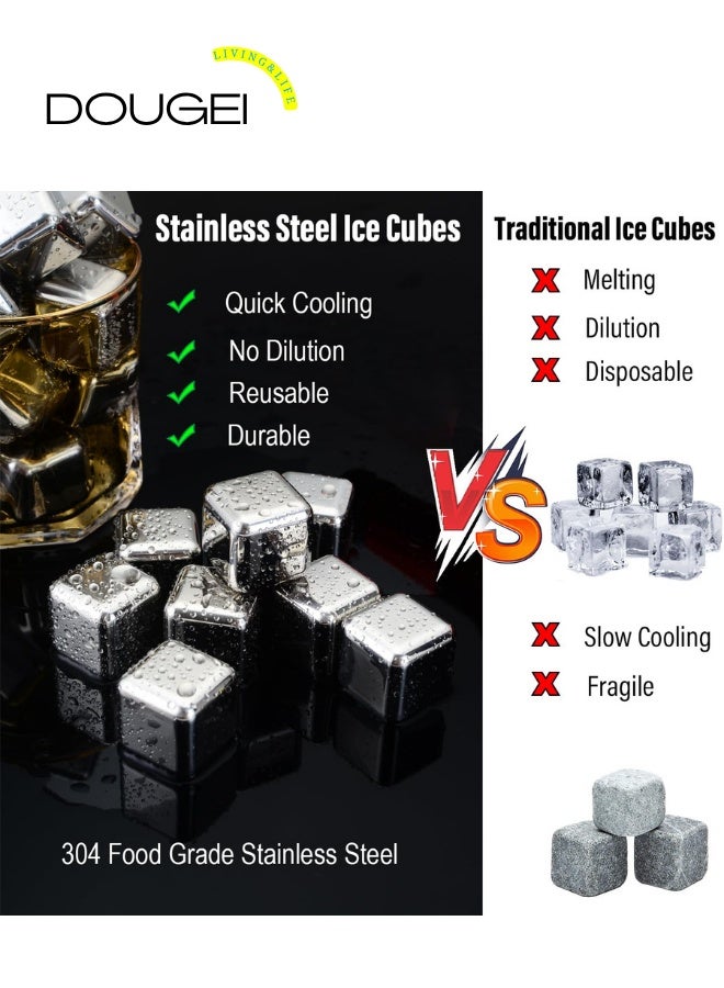 دوغي 12 قطعة مكعبات ثلج قابلة لإعادة الاستخدام مكعبات ثلج معدنية من الفولاذ المقاوم للصدأ مع مقطع للمشروبات المشروبات عصير الصودا - Image 2