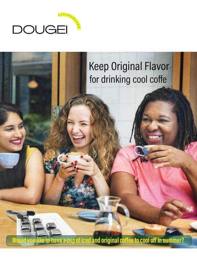 دوغي 12 قطعة مكعبات ثلج قابلة لإعادة الاستخدام مكعبات ثلج معدنية من الفولاذ المقاوم للصدأ مع مقطع للمشروبات المشروبات عصير الصودا - Image 4