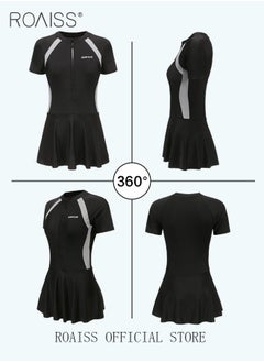 Women Short Sleeved Zippered One Piece Sport Swimwear Dress Faux Two Piece Design Quick Drying Fabric Moisture Wicking and Breathable Provides Coverage and Modesty without being Revealing - pzsku/Z35D9F1BFBD1E086CD0BCZ/45/_/1725851210/bea75aa7-4c94-49d4-9a00-2d9d16b8eda3